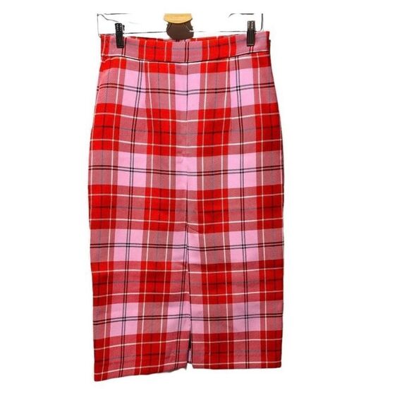 NET Zara Red/Pink Check Pencil Skirt - Picture 10 of 10